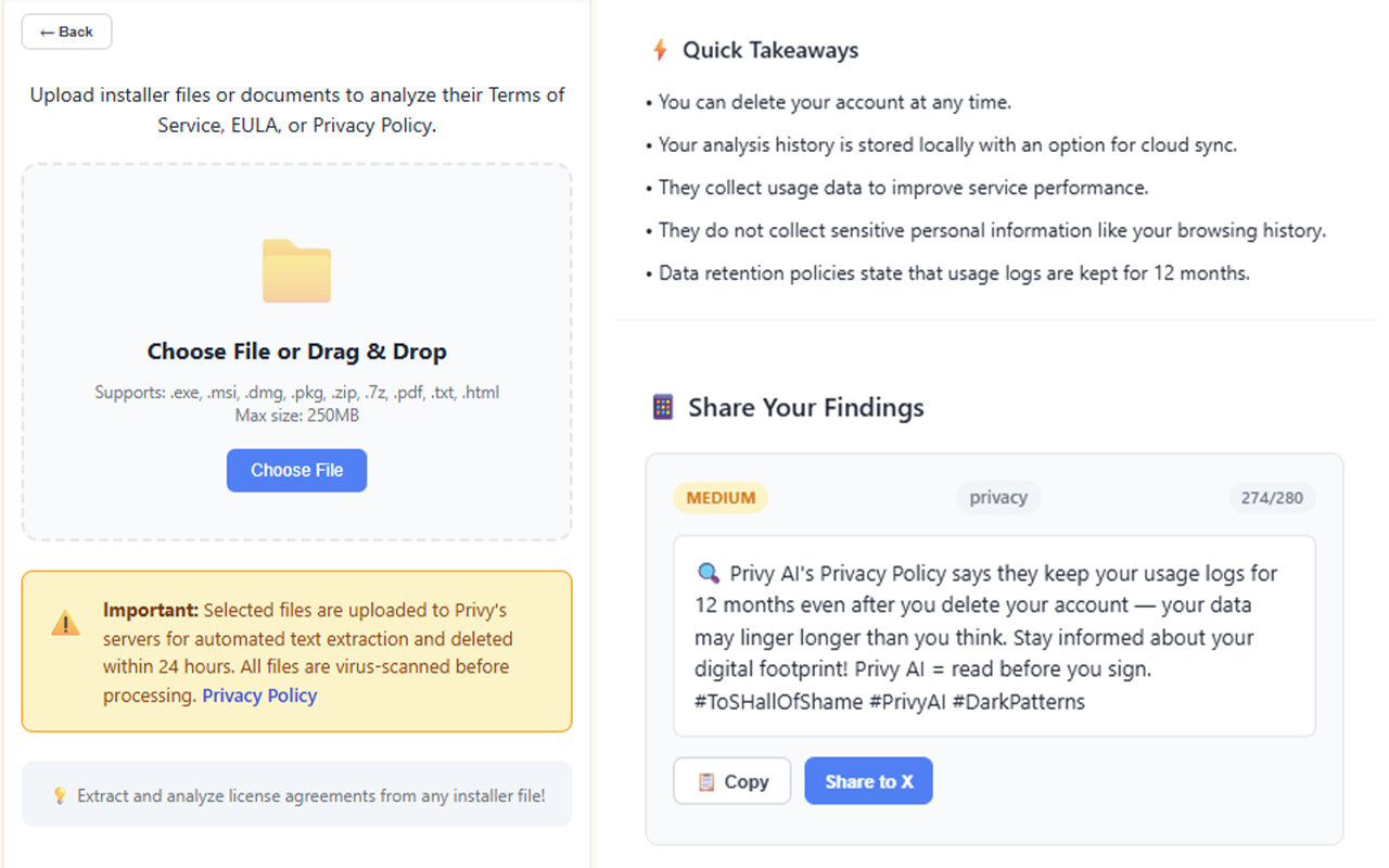 Privy AI comprehensive privacy policy analysis report with detailed risk breakdowns