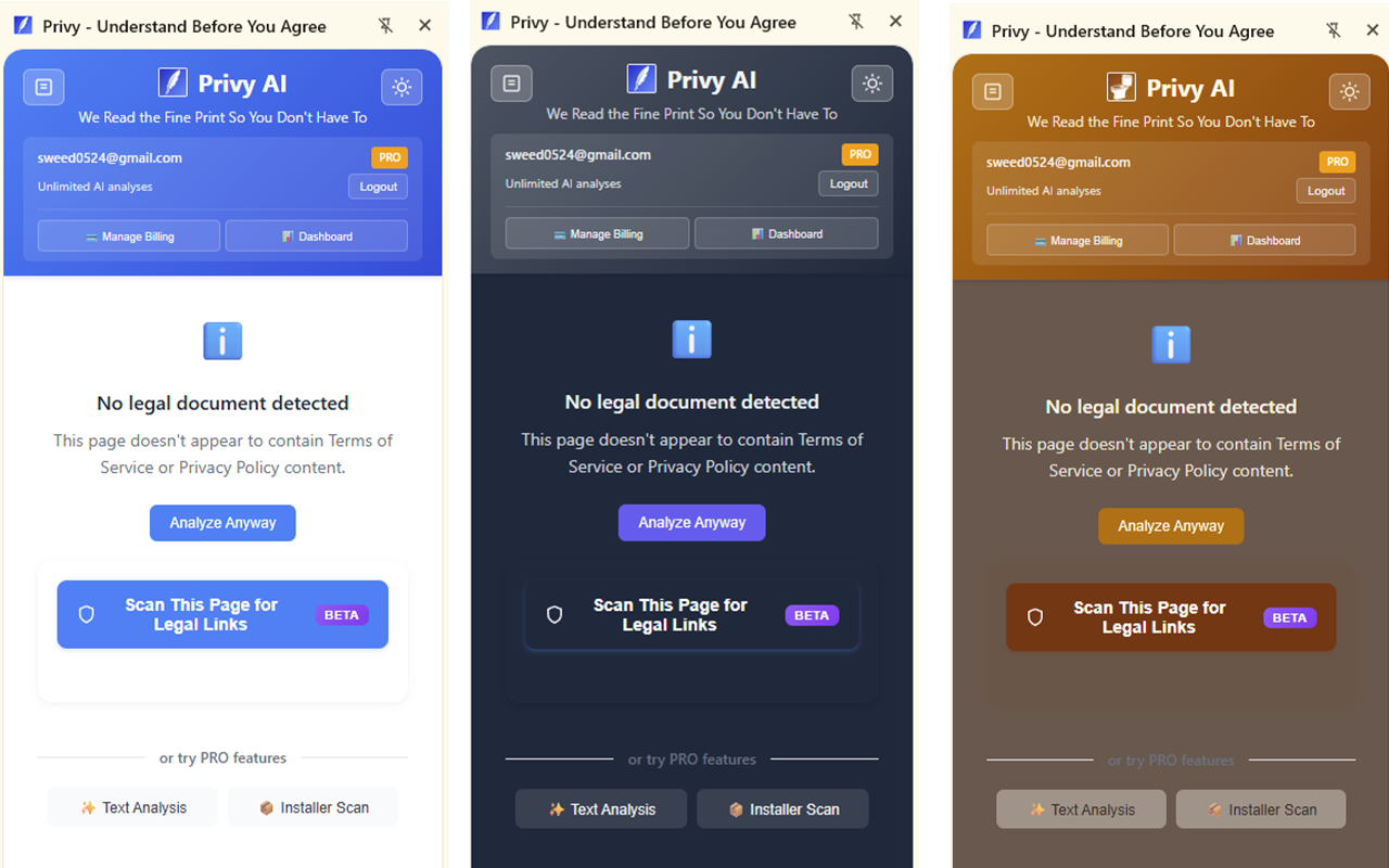 Privy AI smart settings panel for customizing privacy analysis preferences